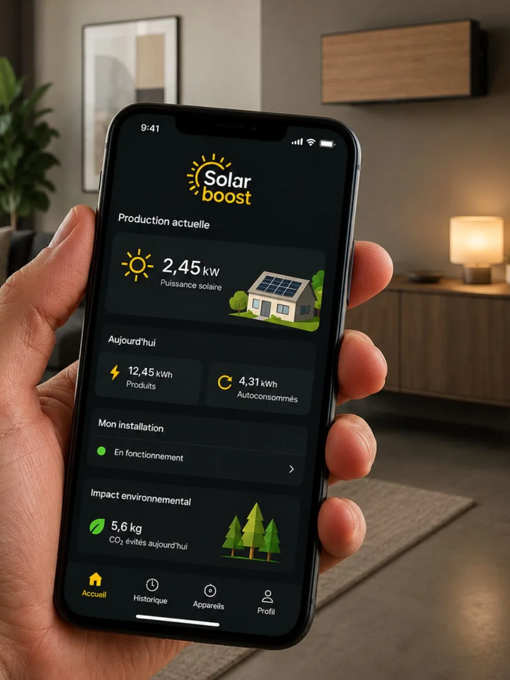 Application Solar Boost sur smartphone